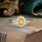 Vintage Halo Cluster Oval Cut Citrine Engagement Ring